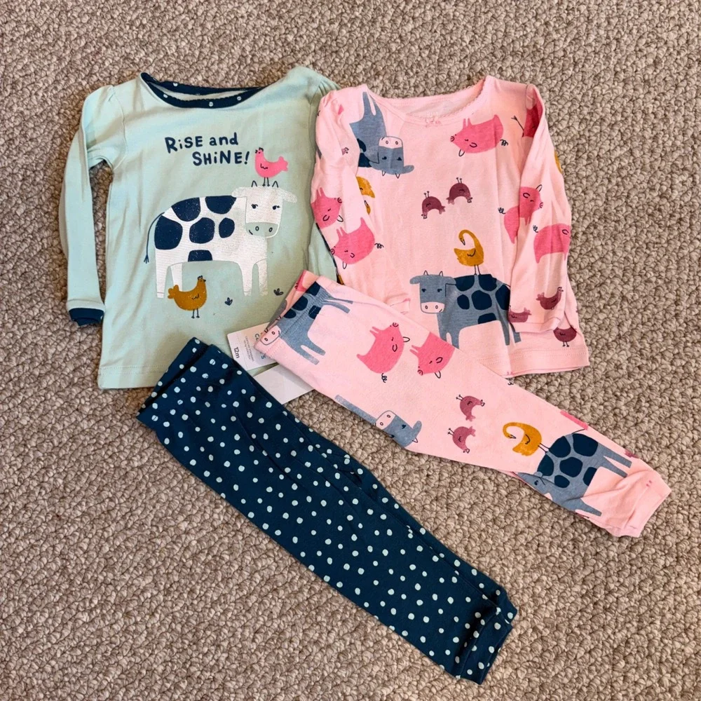 Carters Baby Girls 4pc Pajama Set‎ Farm Cow Pig Size 12 Months NWT